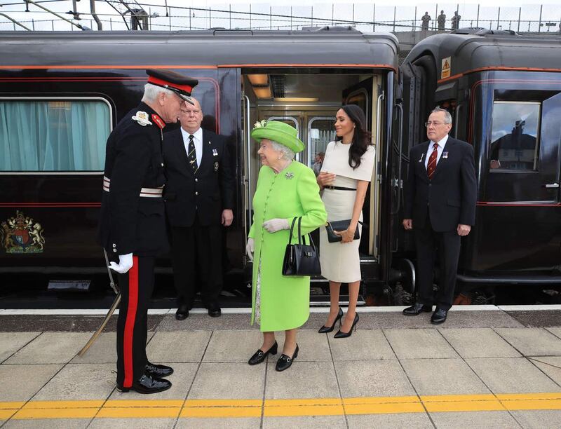 Queen and the Duchess of Sussex arrive by Royal Train at Runcorn Station to carry out engagements in Cheshire. Peter Byrne/PA Wire