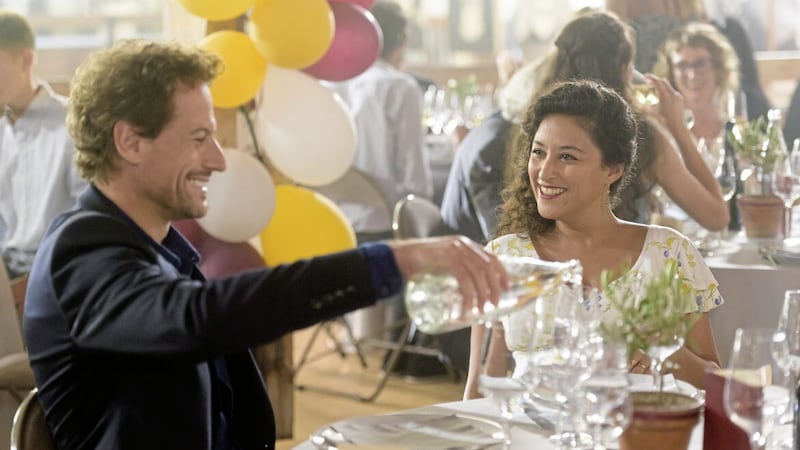 Ioan Gruffudd (Thomas) and Shemss Audat (Manon) in ITVX series The Reunion 