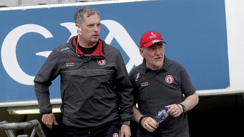 Gavin Devlin with Tyrone manager Mickey Harte. Picture Seamus Loughran 