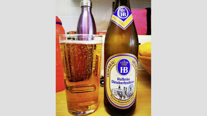 Hofbrau&#39;s festive offering, crystal clear and amber in the glass 