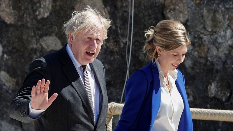 &nbsp;Prime Minister Boris Johnson and his wife Carrie arrive for an official welcome of guests at the G7 summit in Cornwall. Picture date: Saturday June 12, 2021.