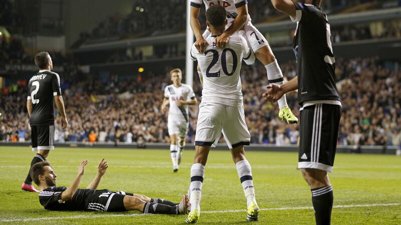 Tottenham Hotspur's Son Heung-min celebrates scoring his second goal with Dele Alli during Thursday's Europa League win over Qarabag at White Hart Lane<br />Picture: PA