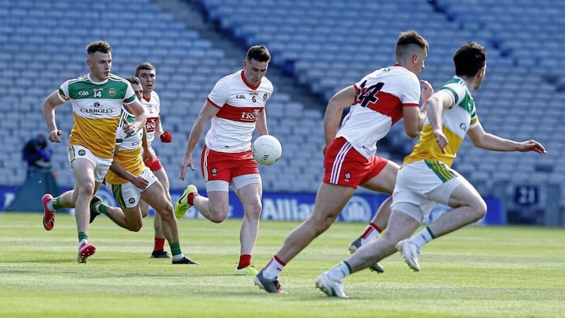Derry&#39;s Gareth McKinless in action during their  Allianz Football League Division Three final win over Offaly at Croke Park on Saturday  Picture: Philip Walsh. 