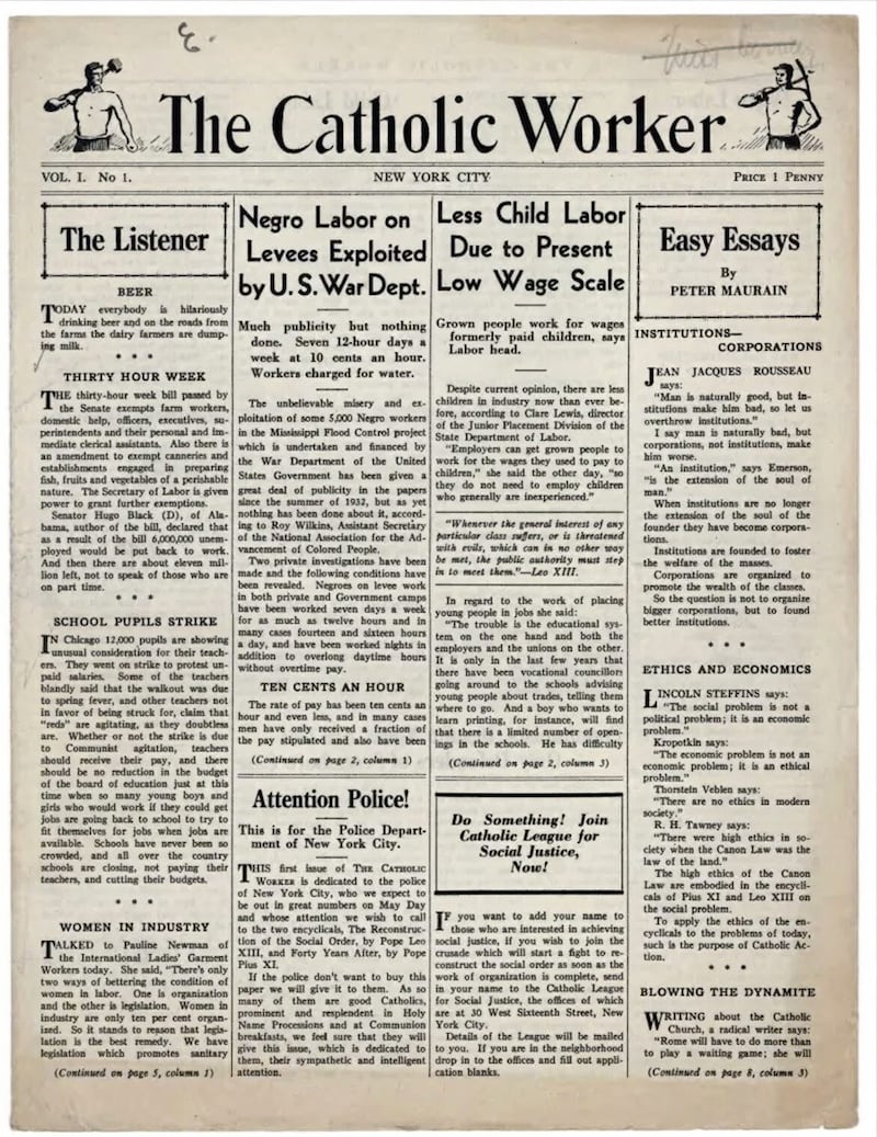 The first issue of the Catholic Worker was published 90 years ago 