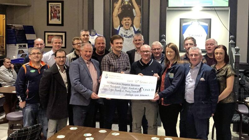 The final amount raised from the Armagh referees&rsquo; charity tour of the county, in aid of the Southern Area Hospice, was &pound;7848.33. The referees are pictured at the presentation night, which was held at the Armagh Harps social club 