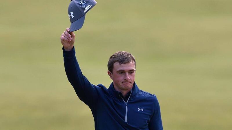 Ireland&#39;s Paul Dunne celebrates on the 18th during day four of The Open Championship 2015 at St Andrews 