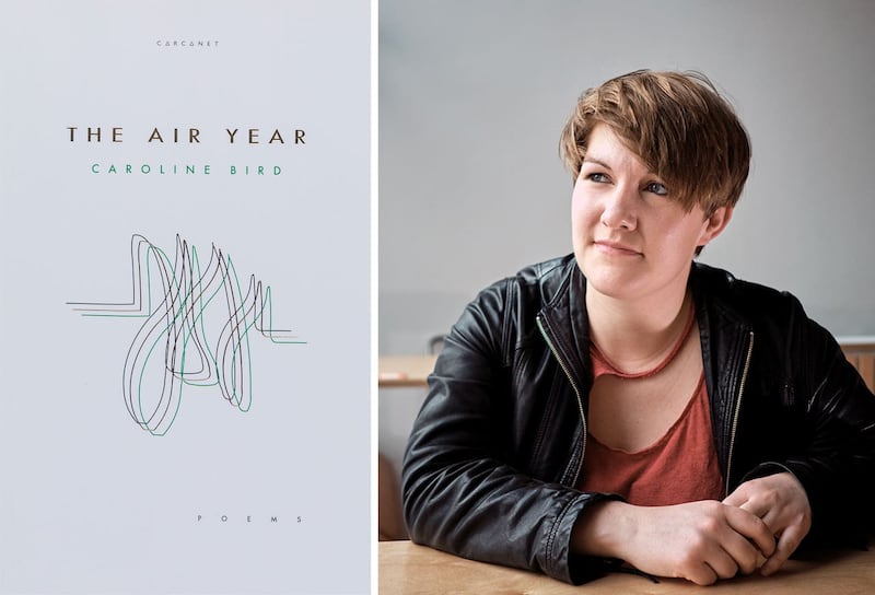 Caroline Bird with the front cover of her book The Air Year