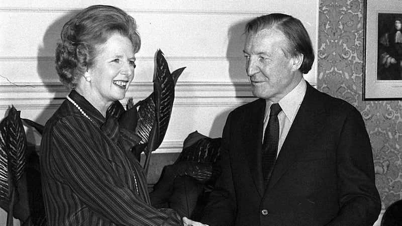 Former Taoiseach Charles Haughey during a meeting with then British Prime Minister Margaret Thatcher at 10 Downing Street for talks about Northern Ireland 