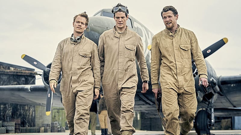 Jock Lewis (Alfie Allen), David Stirling (Conor Swindells) and Paddy Mayne (Jack O&#39;Connell) in SAS Rogue Heroes. Picture BBC 