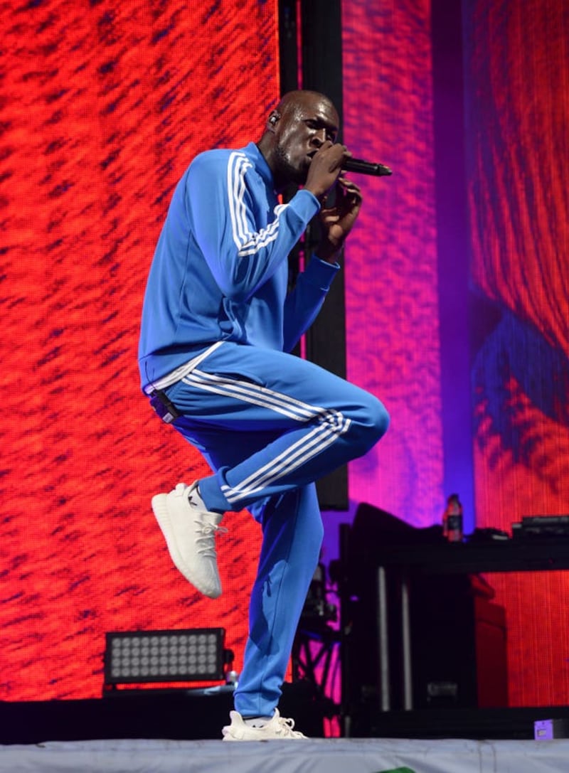 Stormzy performing on The Other Stage at the Glastonbury Festival