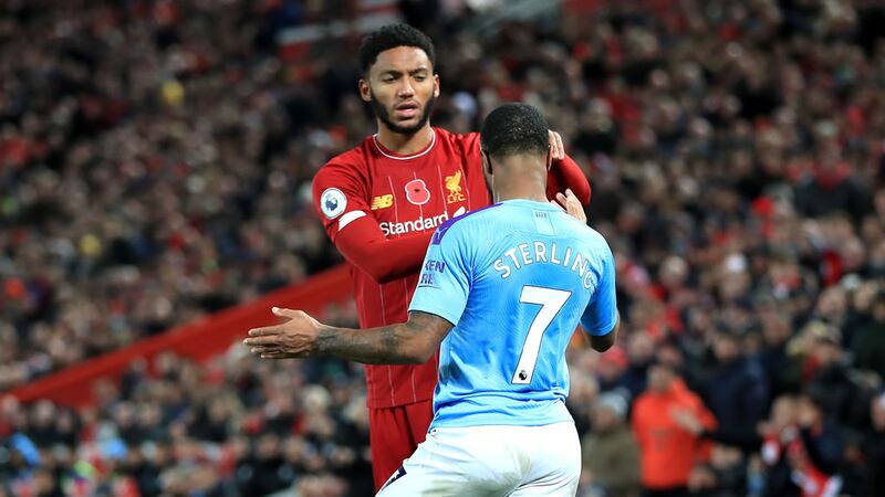 Liverpool's Joe Gomez and Manchester City's Raheem Sterling clashed at Anfield on Sunday - and again on England duty.