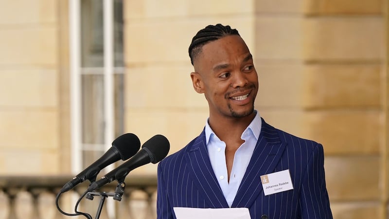 The Strictly star shared words of encouragement with 3,000 teenagers and young adults during celebrations in the Buckingham Palace garden.