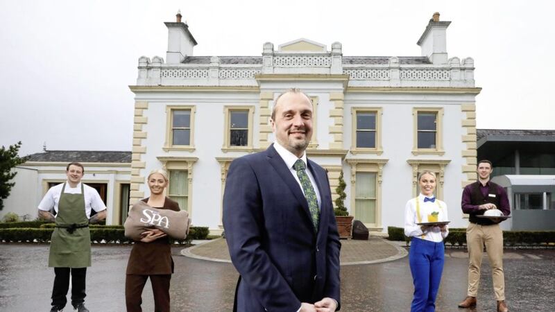 Announcing the jobs boost are (from left) Andrew Logan, head chef Castle Kitchen + Bar; Jessica Halliday, Galgorm Spa therapist; Colin Johnston, Galgorm Collection managing director; Nyree Kerr, Galgorm Spa &amp; Golf Resort receptionist; and Peter Meehan, bar person at Fratelli 