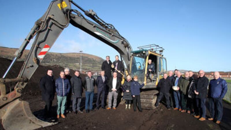 GAA officials including Ulster Council president Oliver Galligan, Antrim chairman Ciaran McCavana and St John's GAC officials pictured as the redevelopment of Corrigan Park, Belfast got under way yesterday morning &nbsp;