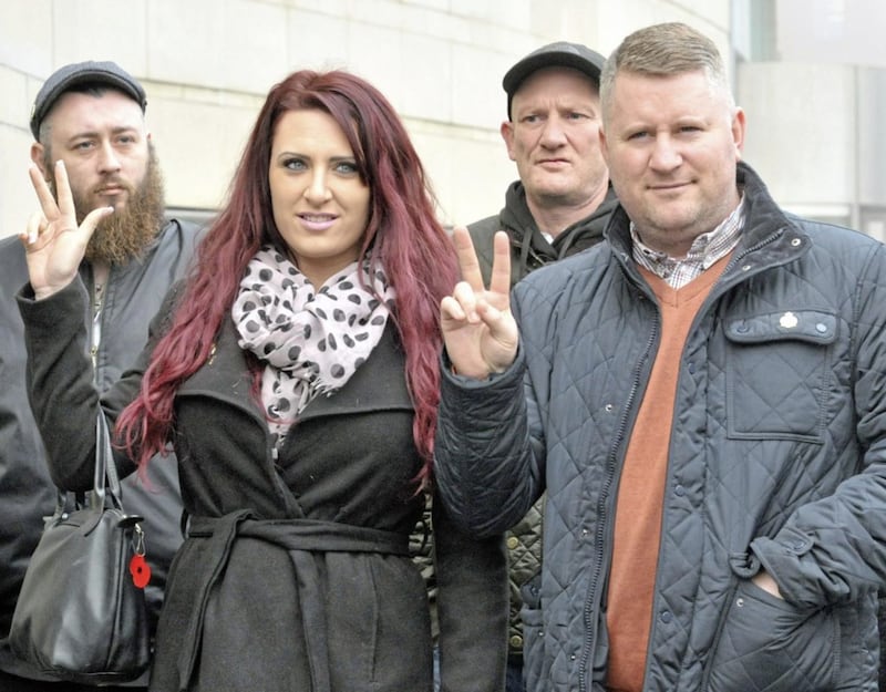 Britain First leader Paul Golding and Jayda Fransen at an earlier hearing in Belfast 