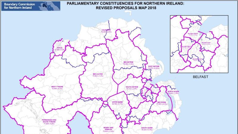 A map issued by the Boundary Commission setting out how its revised proposals differ from existing constituencies 