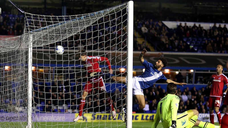 Middlesbrough's Gaston Ramirez scores his side's second goal during Friday's Sky Bet Championship match against Birmingham at St Andrew's<br />Picture by PA