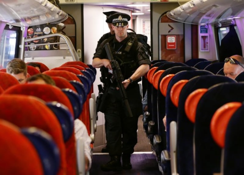 Policemen on train