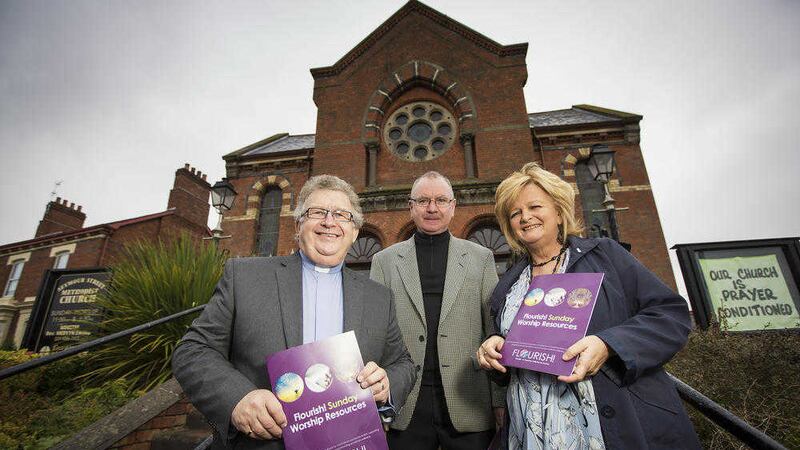A new handbook which gives advice on speaking about the issues of mental health and suicide during a religious service is being sent to clergy throughout Northern Ireland. The guidance has been developed by &lsquo;Flourish&rsquo;, a partnership group which includes clergy, suicide prevention charity Lighthouse Ireland, the Churches Community Work Alliance and the Public Health Agency. Pictured, left to right, are the Reverend Mervyn Ewing from the Methodist Church, Fr Brendan McManus and Jo Murphy from Lighthouse Ireland 