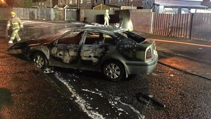 One of the getaway cars used by the bombers, discovered burnt out in Ardoyne. 