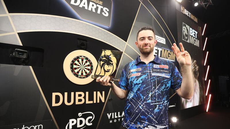 Handout photo provided by the PDC of Luke Humphries after winning night eight of the 2024 BetMGM Premier League at the 3Arena, Dublin. Picture date: Thursday March 21, 2024. PA Photo. See PA story DARTS Dublin. Photo credit should read: PDC/PA Wire.

RESTRICTIONS: Use subject to restrictions. Editorial use only, no commercial use without prior consent from rights holder.