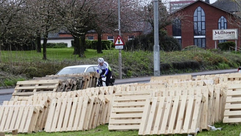 Wood and other bonfire material at Milltown Hill, south Belfast. Picture by Mal McCann 