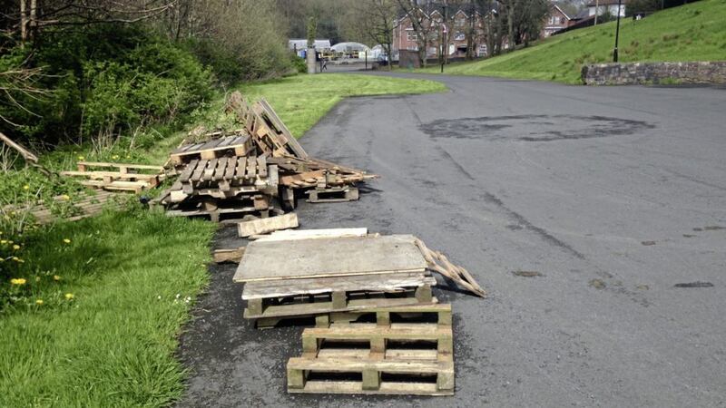 Suspected bonfire material dumped at council owned car park in the Killymerron area of Dungannon  