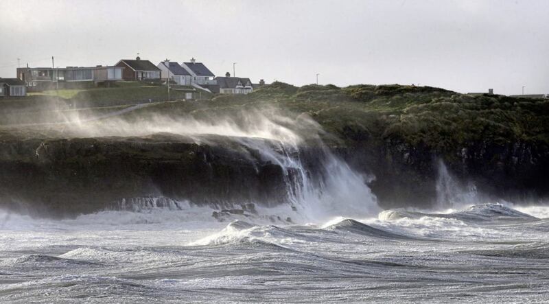 Monster waves leap the cliffs at Portrush in N-Ireland as Storm Arwen sweeps along the coast on Friday. Picture Margaret McLaughlin 26-11-2021. 