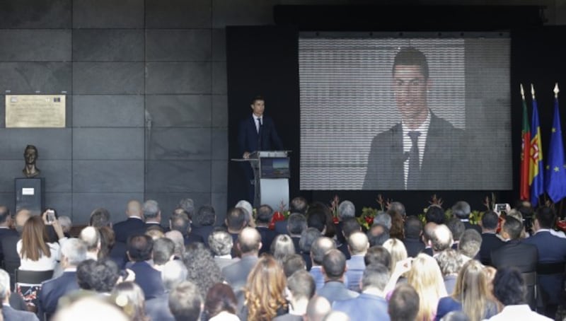 Ronaldo speaking at the event