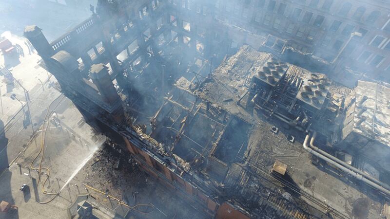 &nbsp;An aerial view of the devastation caused to Primark and the Bank Buildings. Picture by Gregory Weeks