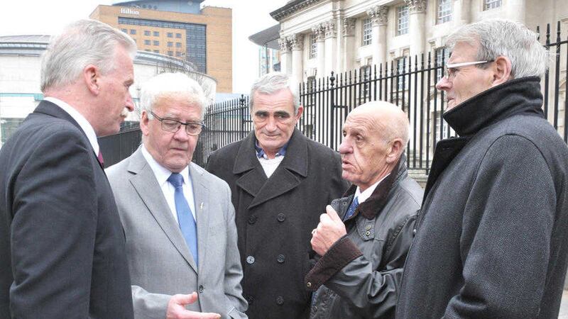 Some of those involved in the &#39;Hooded Men&#39; case pictured at a previous court hearing. Picture Mal McCann 