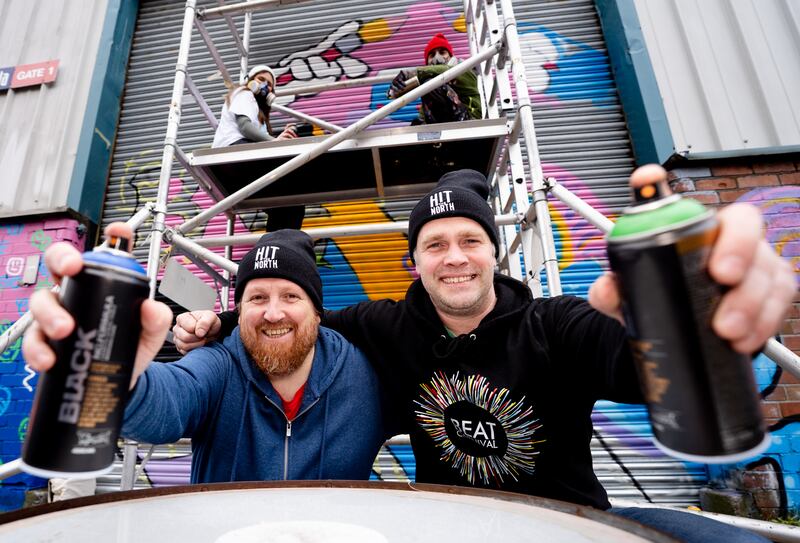 Launching this year’s Hit The North street art festival are Adam Turkington from Seedhead Arts, Matt Vernon from Beat Carnival and street artists Danni Simpson and FGB