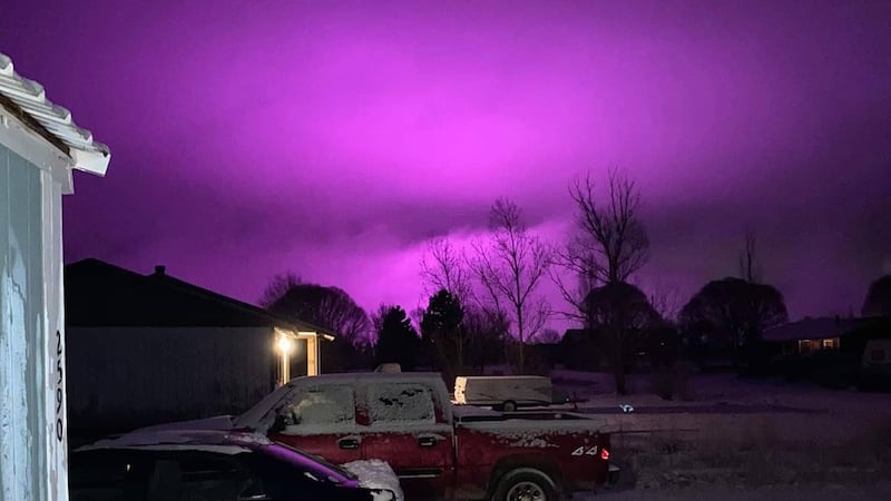 Navajo County explained that the purple sky was caused by LED lights from a marijuana farm reflecting on snow clouds.