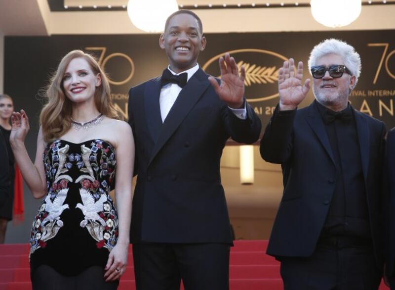 Jury members Jessica Chastain, from left, Will Smith and jury President Pedro Almodovar