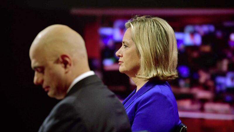 Amber Rudd, one of a raft of high profile Conservative MPs to resign ministerial posts in recent days, with Chancellor of the Exchequer Sajid Javid 