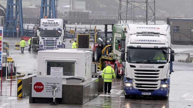 Unionists are demanding the abolition of the Irish Sea border. Pictured are trucks leaving Larne Port. Brian Lawless/PA Wire. 