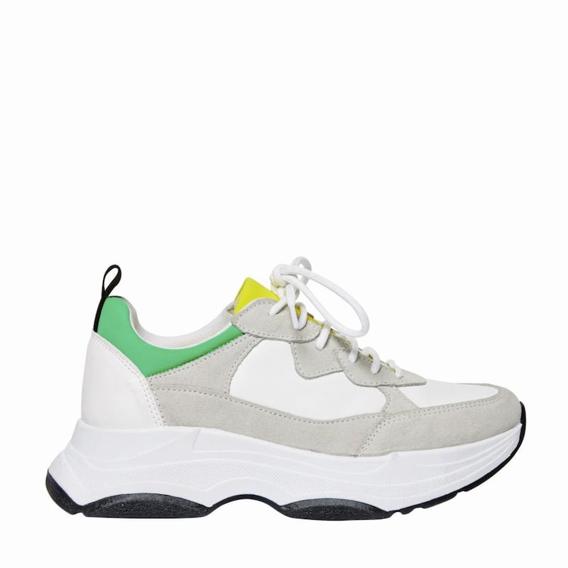 Office Fizzled Chunky Lace Up Trainers White Yellow Green, &pound;39 