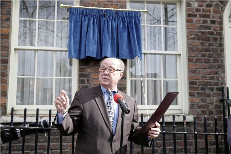 Tom LaBonge at the unveiling of the Ulster History Circle Blue Plaque to William Mulholland. Picture by Hugh Russell 