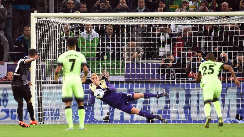 Manchester City goalkeeper Joe Hart saves a penalty from Borussia Monchengladbach's Raffael during Wednesday's Champions League Group D match<br />Picture: PA
