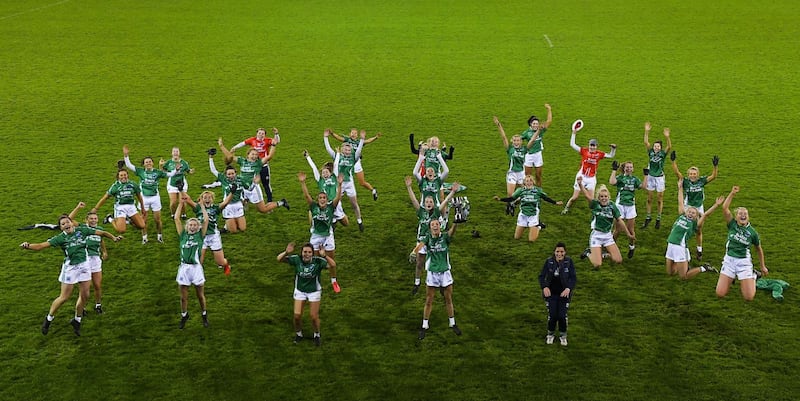 Fermanagh players celebrate after winning the TG4 All-Ireland Junior Ladies Football Championship final against Wicklow at Parnell Park in Dublin on Saturday December 5 2020. Picture by Matt Browne/Sportsfile&nbsp;