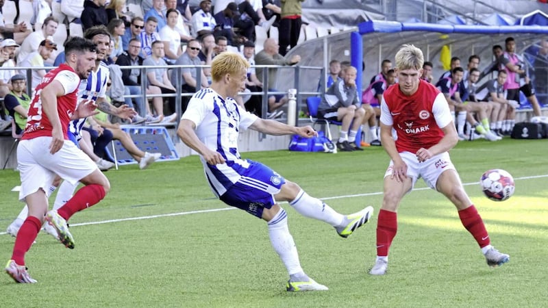 Finnish side HJK Helsinki needed extra time to squueez past Larne in the Champions League qualifying round. 