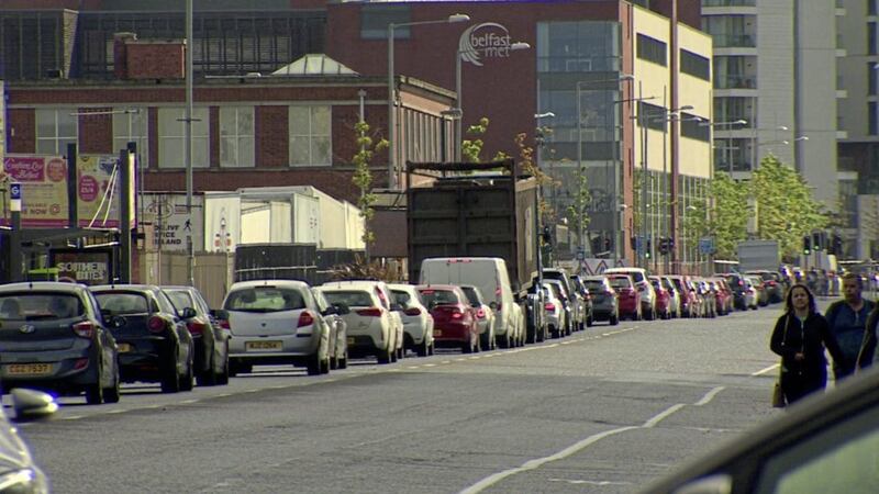 Traffic was gridlocked during rush hour in the Titanic Quarter area of Belfast earlier this week. Picture by BBC 
