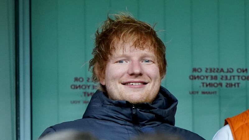 Ipswich Town fan Ed Sheeran in the stands before a match at Portman Road, Ipswich.