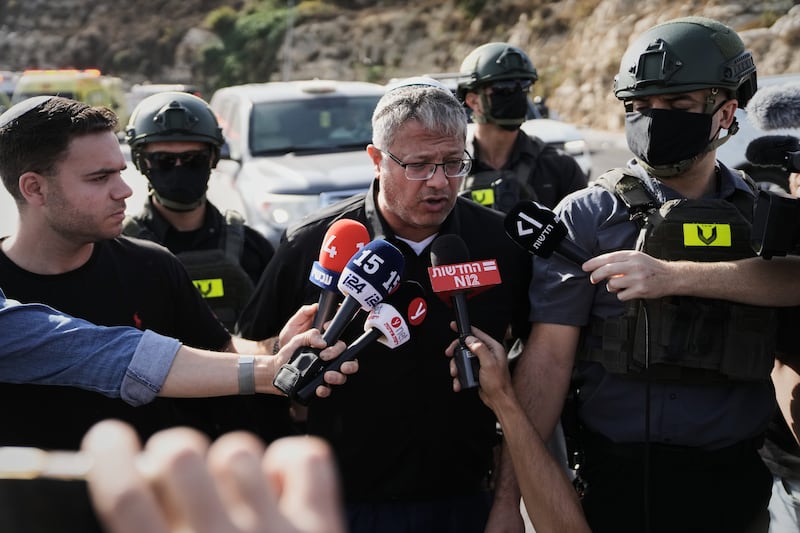 Israeli National Security Minister Itamar Ben-Gvir spoke at the scene (AP)