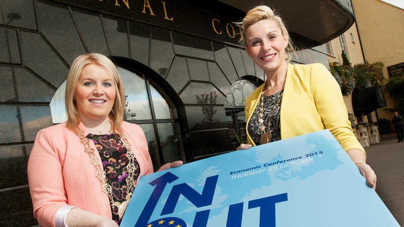 Newry, Mourne and Down District Council chair Naomi Bailie (left) with Deborah Loughran, president of the Newry Chamber of Commerce and Trade 