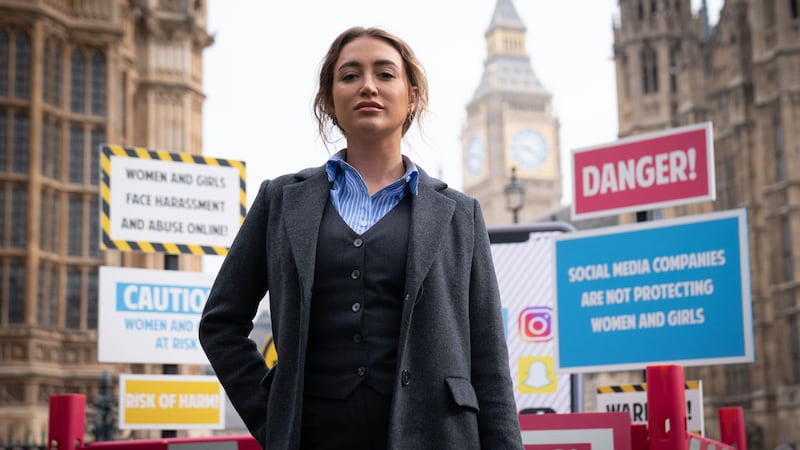 The reality TV star joined a demonstration outside Parliament calling for specific protections to be included in the Online Safety Bill.