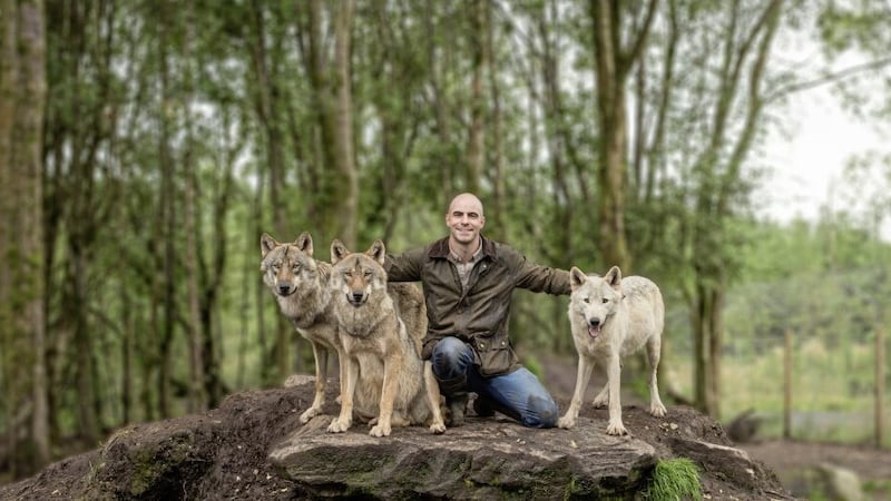 Killian McLaughlin from Buncrana, pictured with his wolf pack, opened the Wild Ireland forest in 2019. Picture by Adam Porter.  