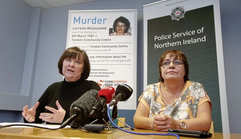 PSNI Detective Inspector Michelle Griffin and Cathy Mcilvenny, sister of Lorraine McCausland, pictured last year as police re-opened the investigation into the murder. Picture by Mal McCann 