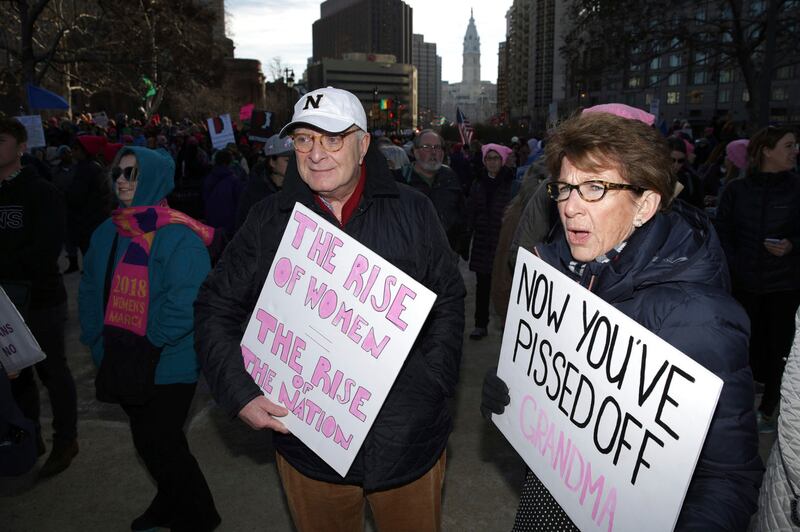 Jay and Peggy Chiappa at the start of the Women's March in Philadelphia (David Maialetti/AP)