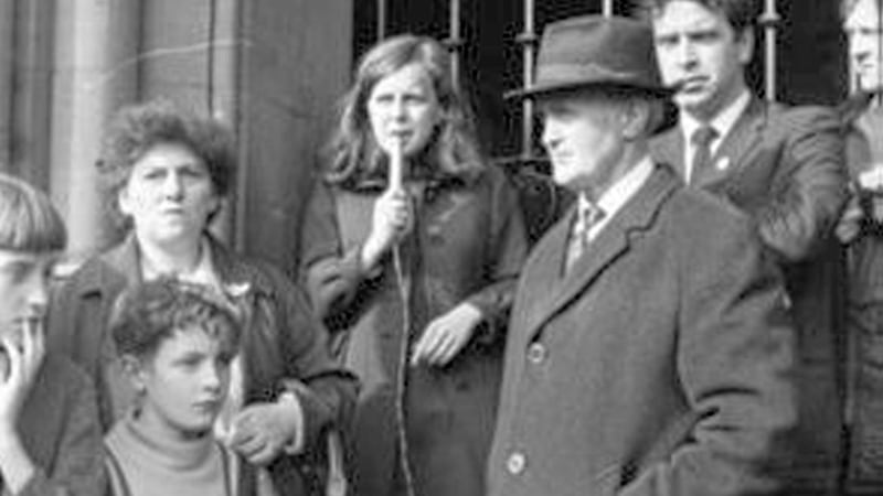 Bridget Bond, pictured at Derry&#39;s Guildhall beside a young Bernadette Devlin, was a driving force in the emerging civil rights&#39; movement of the 1960s.  